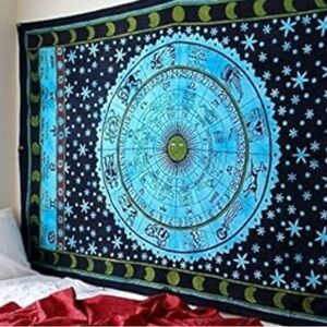 Astrology Tapestry or Bed Spread Moon Chart Zodiac Sign Tie Dye 100% Cotton